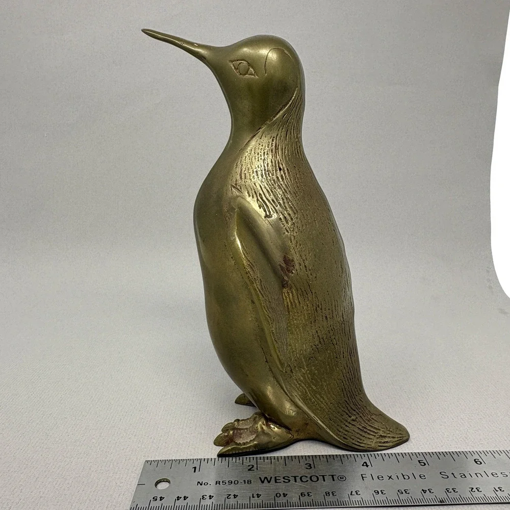 Vintage Brass Penguin Bird Statue Figurine 7.5” Ornate Metal Aged Patina